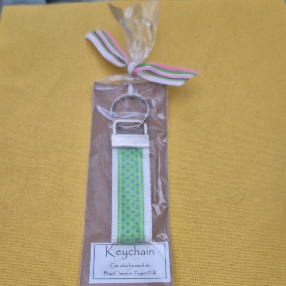 Green & Blue Polka Dot Keychain /Key FOB Ready For Gifting